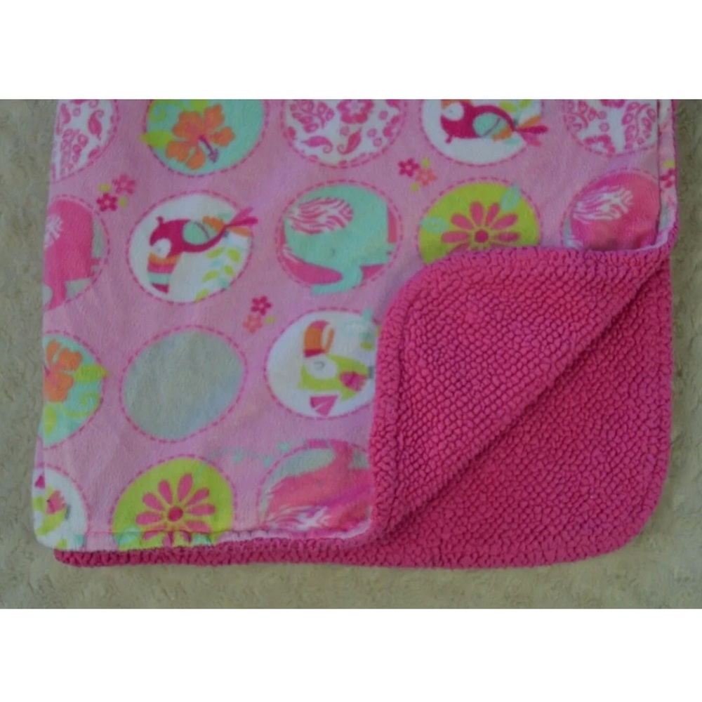 Garanimals Pink Toucan Elephant Baby Blanket Green White Blue Flower Bird Circle